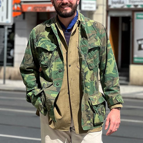 Men's Vintage Camouflage Washed Lapel Jacket 87207818X