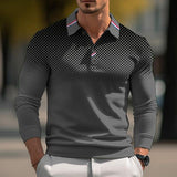 Men's Casual Gradient Print Long Sleeve Polo Shirt 04855017Y