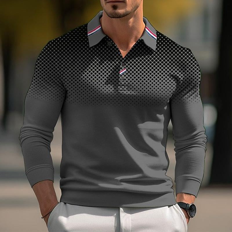 Men's Casual Gradient Print Long Sleeve Polo Shirt 04855017Y