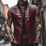 Men's Retro Casual Embossed Stand Collar Leather Vest 16866806TO