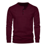 Men's Casual Waffle Henley Collar Slim Fit Long Sleeve Pullover Sweatshirt 87404419M