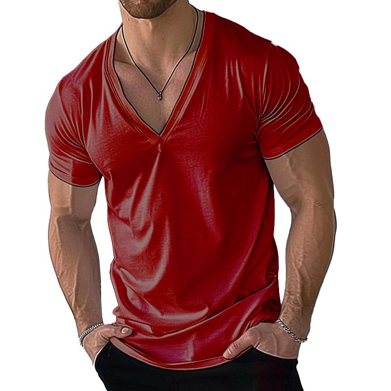 Men's Casual Cotton Blend V-Neck Short Sleeve T-Shirt 49508737M