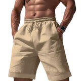 Men's Loose Linen Solid Color Drawstring Shorts 09933942Y