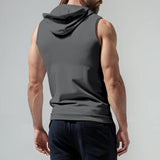 Men's Solid Color Hooded Cardigan Zipper Sleeveless Tank Top 05843798Y