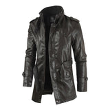 Men's Vintage Stand Collar Thickened Warm Mid-Length Zippered Leather Coat 04534056M