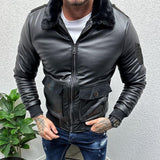 Men's Slim Lapel Windproof Motorcycle Leather Jacket 12731162X