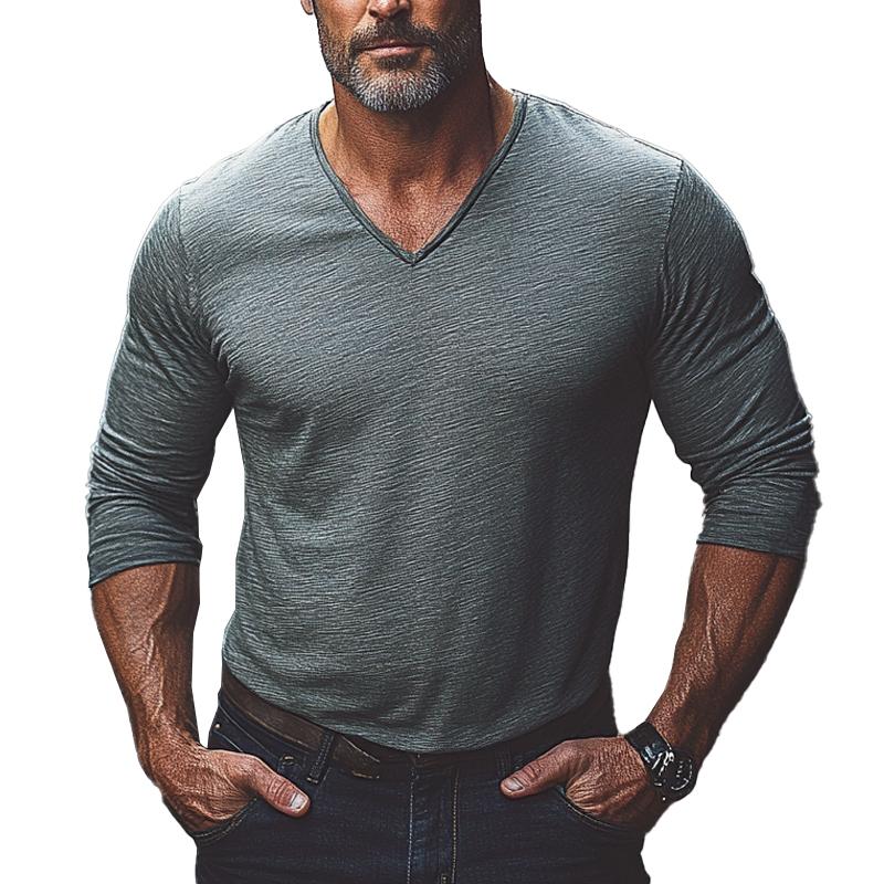 Men's Cotton Blend V-Neck Long Sleeve T-Shirt 26276507X