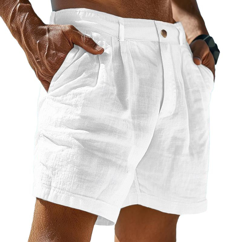 Herren Leinen Einfarbig Sommer Shorts Strand Shorts 61078937X