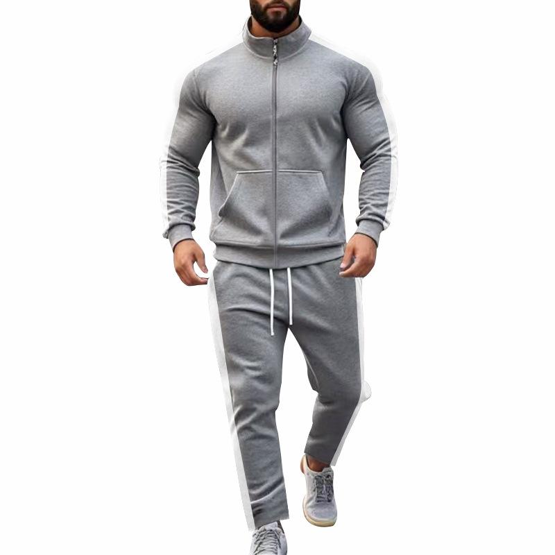 Men's Colorblock Stand Collar Long Sleeve Zipper Jacket Trousers Sports Casual Set 55954986Z