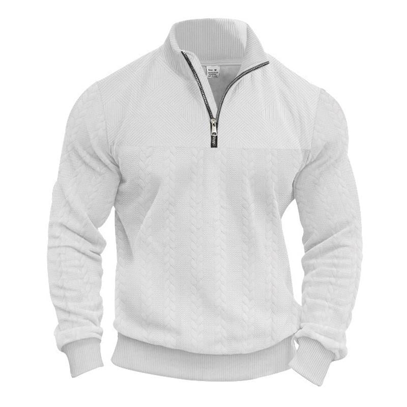 Men's Retro Casual Stand Collar Zipper Loose Jacquard Sweatshirt 57147354X