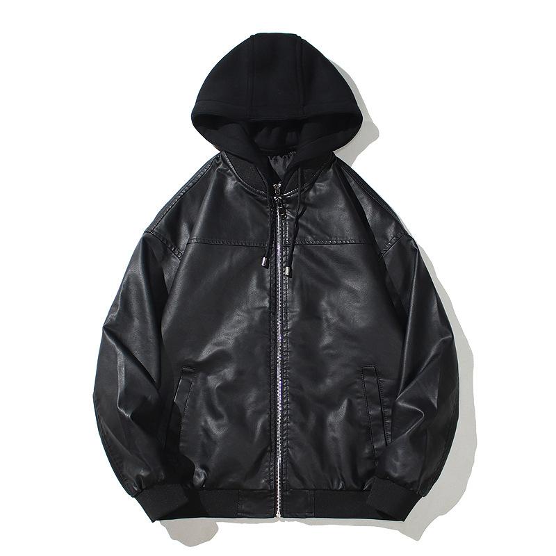 Men's PU Leather and Cotton Thick Hooded Jacket 04759916U