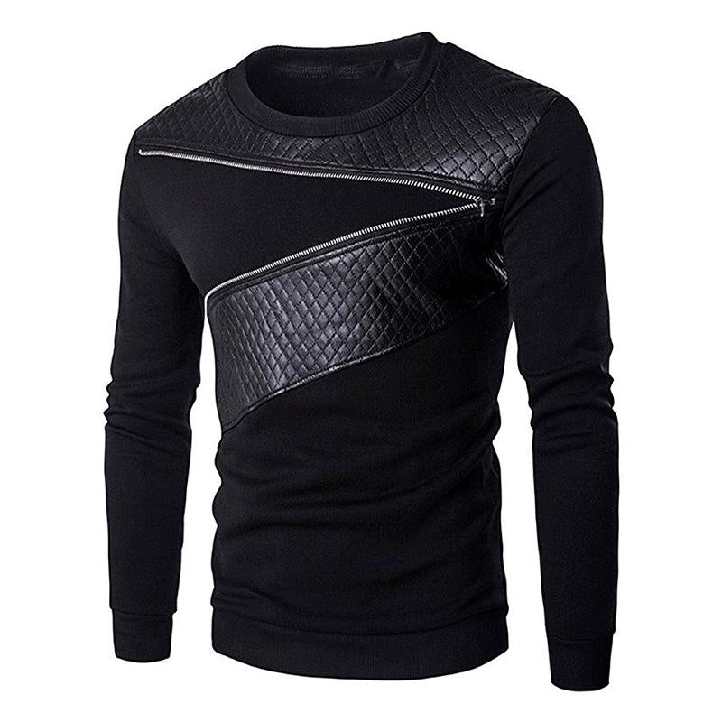 Men's Retro Leather Paneled Crew Neck Sweatshirt 33686838U