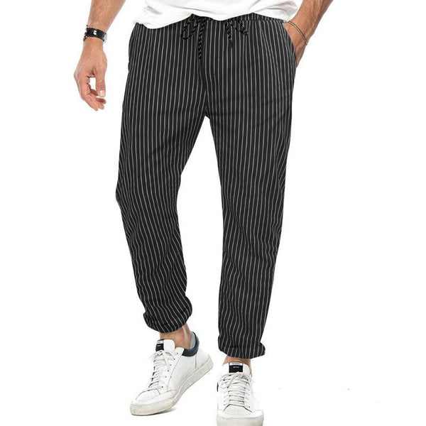 Men's Casual Lace-Up Slim Striped Pants 99725833X