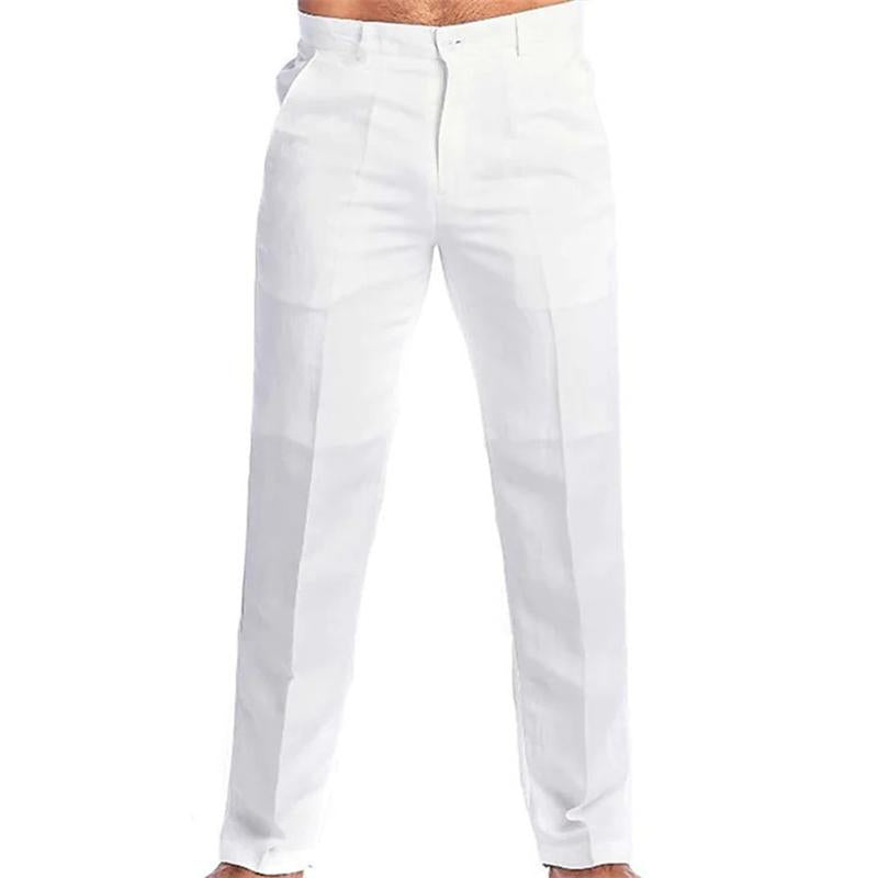 Pantalon décontracté ample en lin mélangé de couleur unie pour hommes 73137836M