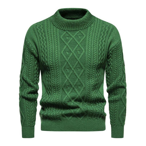 Men's Casual Round Neck Jacquard Knit Warm Pullover Sweater 85989318M