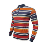 Men's Colorblock Striped Henley Collar Long Sleeve Casual T-shirt 43909825Z