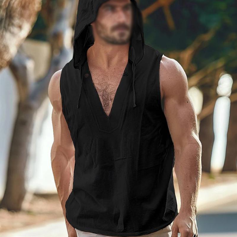 Men's Solid Color Hooded Sleeveless Tank Top 61511772Y