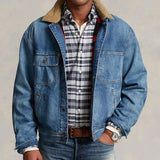 Men's Washed Denim Jacket with Paneled Jacket 86404396U