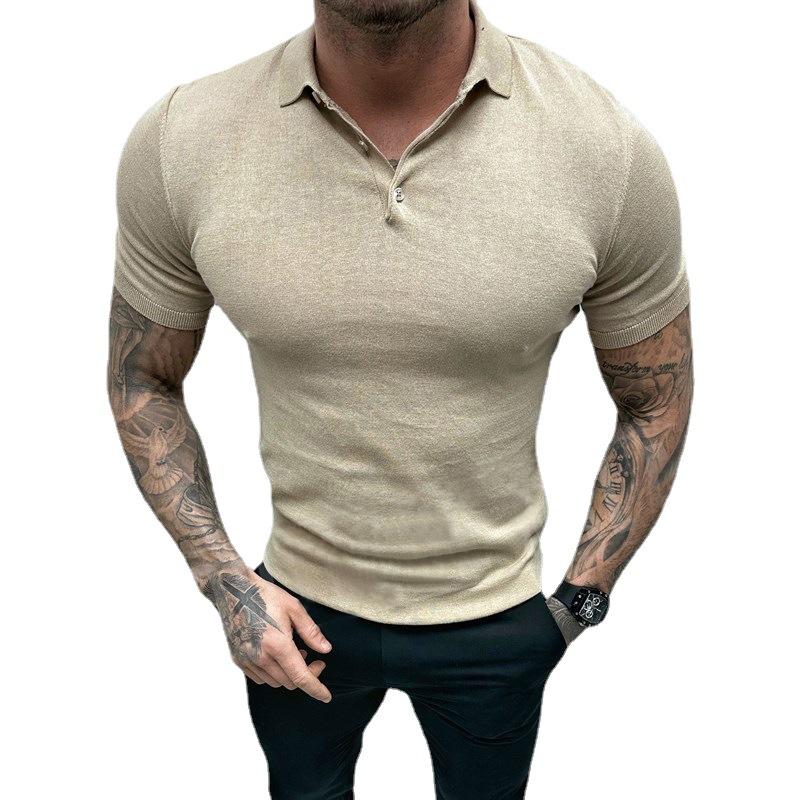 Men's Solid Color Short Sleeve Polo Knit Shirt 85536608X