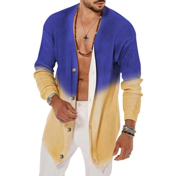 Men's Fashion Color Contrast Single Breasted Long Sleeve Cardigan 46541153M