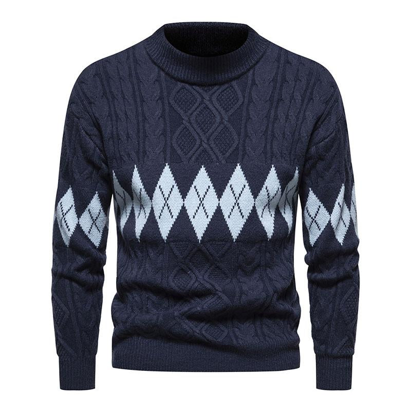 Men's Casual Round Neck Jacquard Knitted Pullover Sweater 80456179M