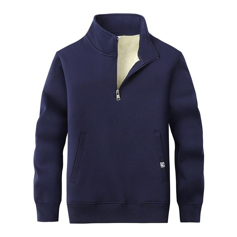 Men's Casual Stand Collar Washed Sherpa Loose Warm Pullover Sweatshirt 34040550M