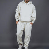 Men's Casual Solid Color Thickened Loose Pullover Hooded Sweatshirt Sweatpants Set 41583773M