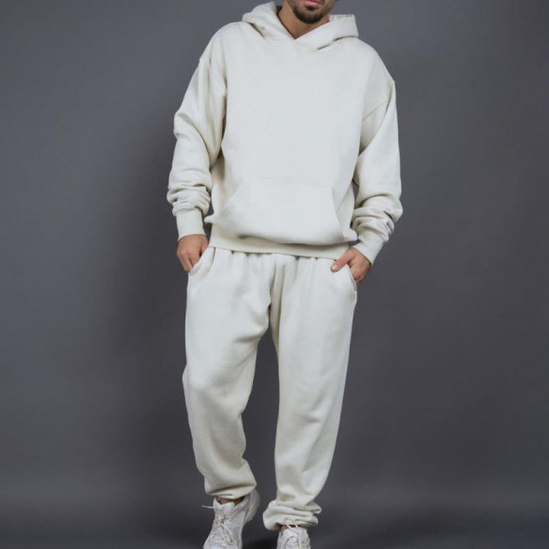 Men's Casual Solid Color Thickened Loose Pullover Hooded Sweatshirt Sweatpants Set 41583773M