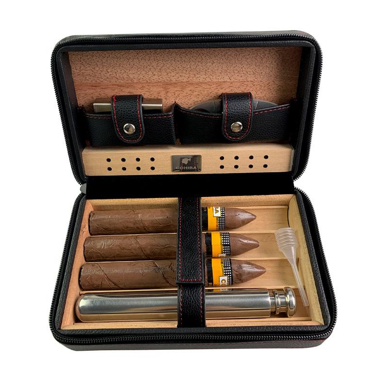 Men's Portable Cigar Humidor Leather Set Storage Bag 77717740K