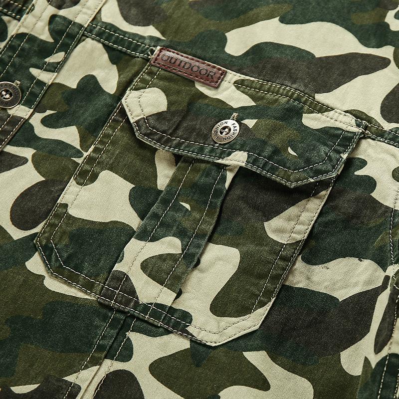 Men's Casual Outdoor Camouflage Cotton Lapel Workwear Short-sleeved Shirt 25523732M