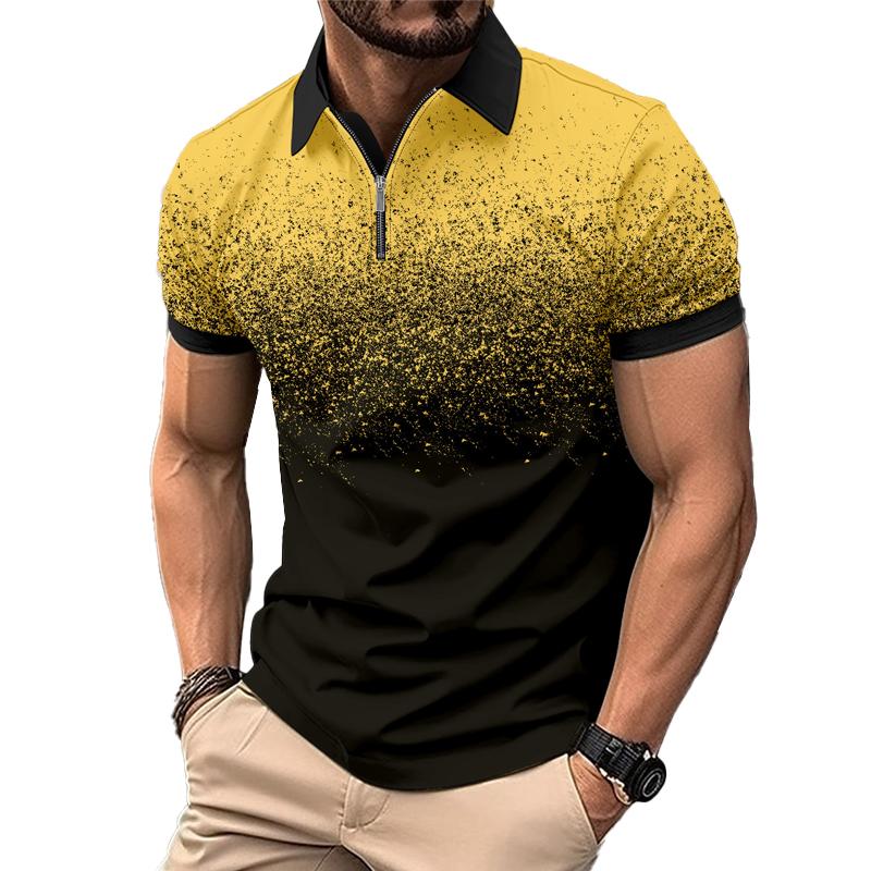 Men's Gradient Print Short Sleeve Lapel POLO Shirt 00647970X