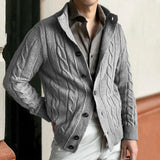 Men's Vintage Cable Knit Single Breasted Stand Collar Cardigan 34820897Y