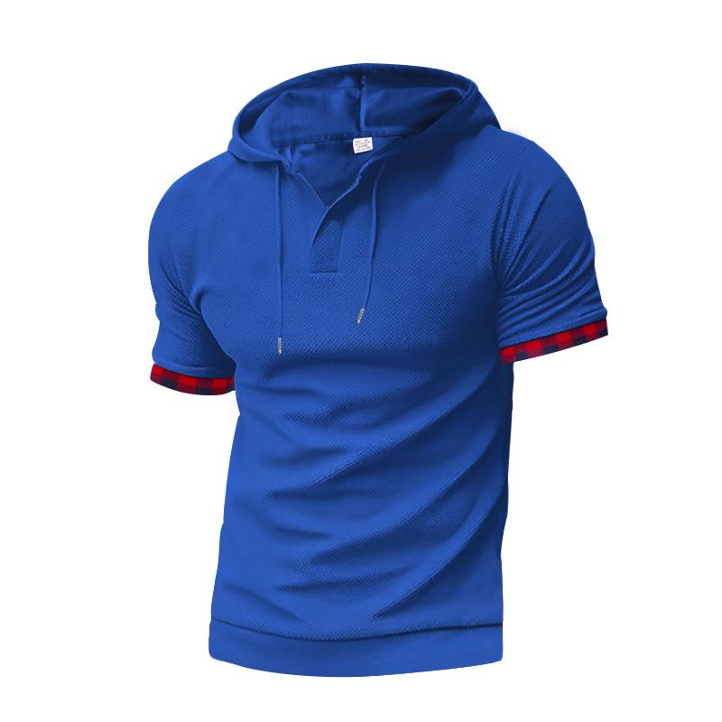 Conjunto informal de camiseta y pantalones cortos de manga corta con capucha y diseño de gofres lisos para hombre 24501678Z