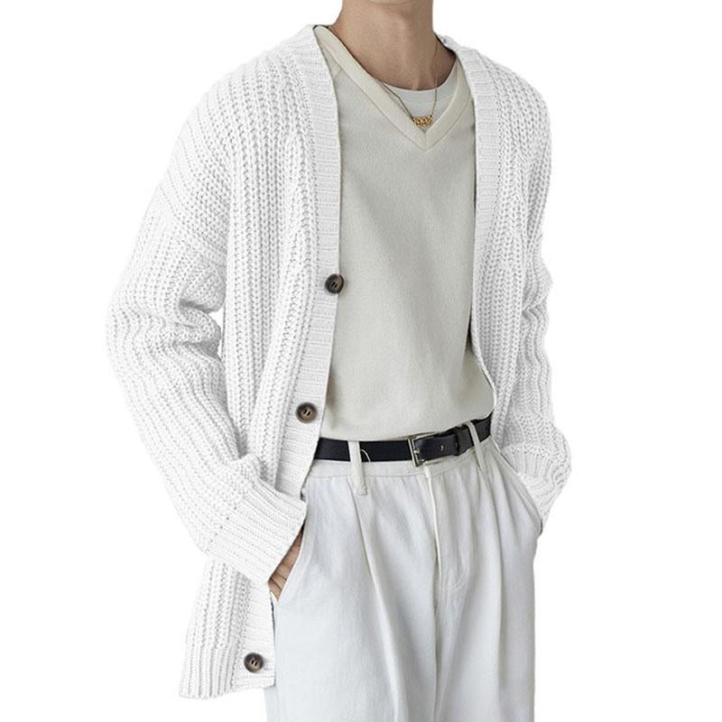 Men's Casual Solid Color Single Breasted Long Sleeve Knitted Cardigan 24256125M