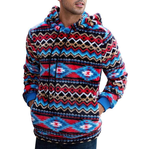 Men's Vintage Polar Fleece Printed Warm Hooded Sweatshirt 94061413Y
