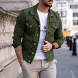 Men's Casual Slim Fit Multi-pocket Lapel Work Jacket 66225521M