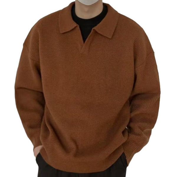 Men's Retro Lapel V-neck Long-sleeved Loose Knitted Pullover Sweater 20617834X