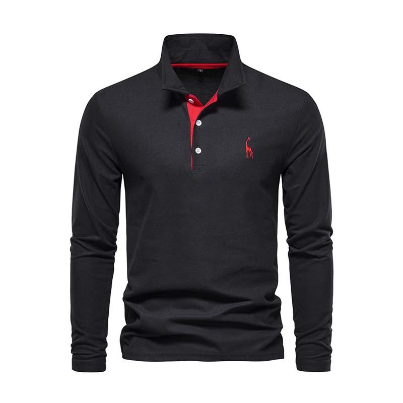 Men's Classic Casual Deer Embroidery Cotton Lapel Long Sleeve POLO Shirt 52045993K