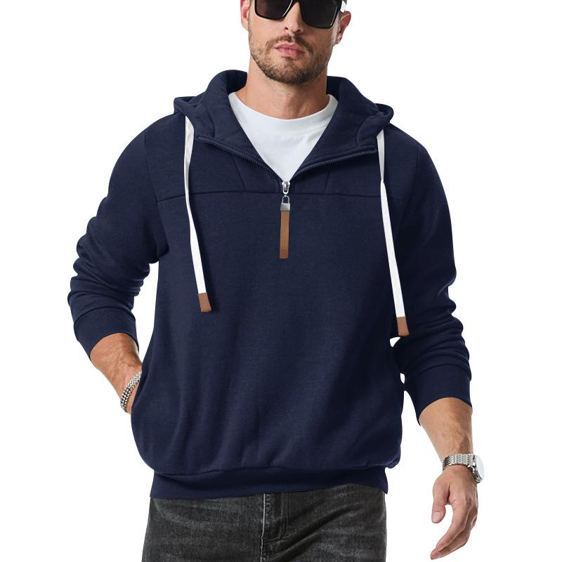 Men's Casual Zipper Collar Patchwork Loose Pullover Hoodie 74885252M