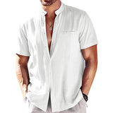 Men's Solid Color Stand Up Collar Single Breasted Pleated Short Sleeved Shirt 72330471Y