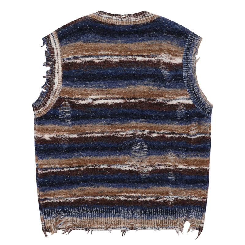 Men's Contrast Color V-Neck Striped Sleeveless Knitted Vest 89407121U