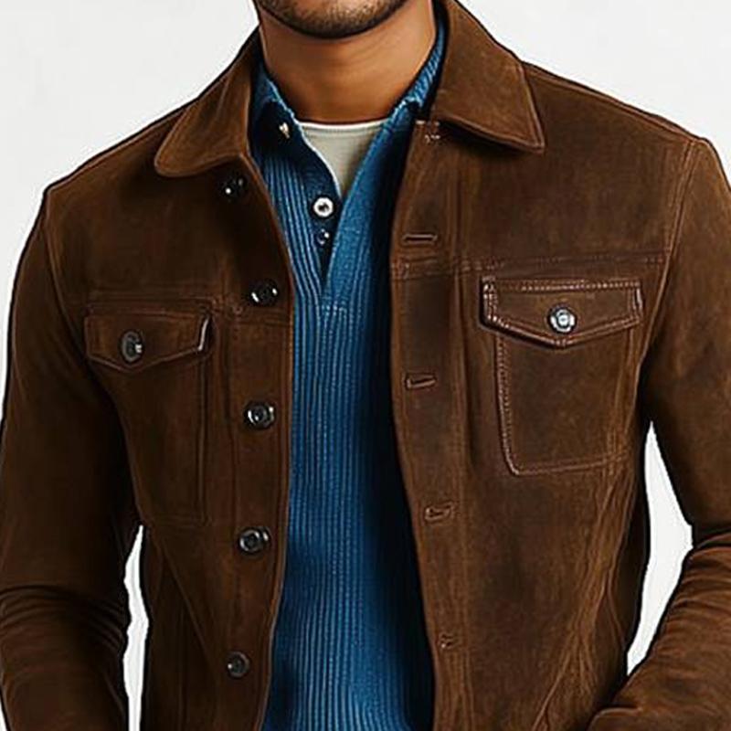 Men's Vintage Brown Suede Button Jacket 17995830U