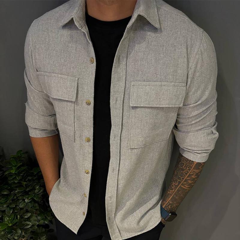 Men's Solid Color Single Breasted Lapel Shirt 50776116X