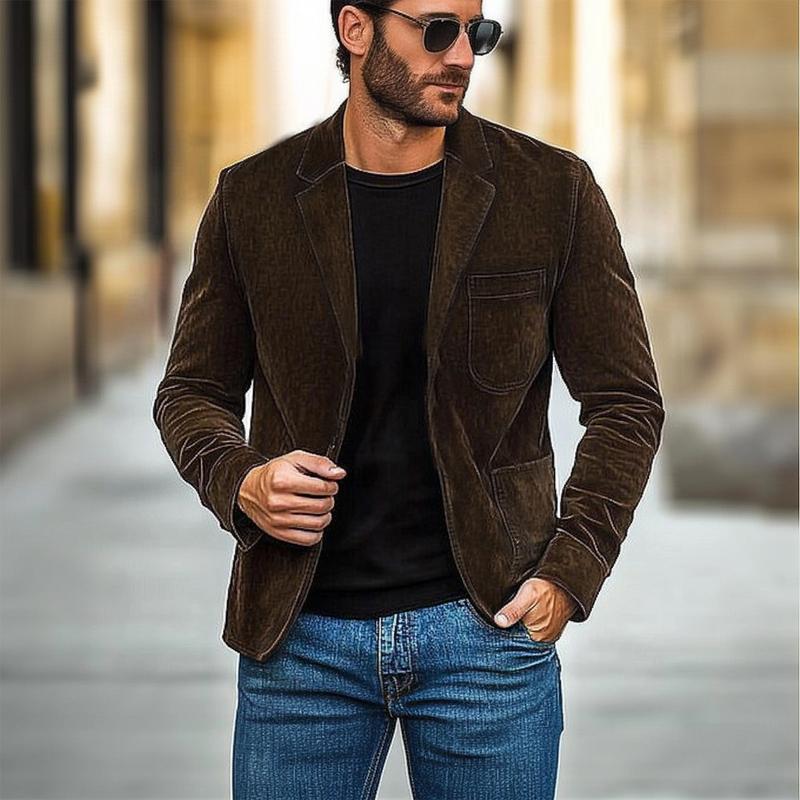 Men's Coffee Corduroy Lapel Jacket 93887867U