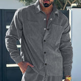 Men's Solid Loose Corduroy Lapel Multi-pocket Long Sleeve Shirt 47587642Z