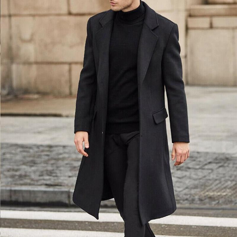 Men's British Style Solid Color Long Coat 59699728U