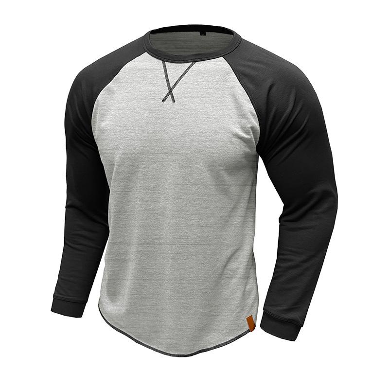 Men's Round Neck Long Sleeve Casual Color Block Pullover T-shirt 89657764X