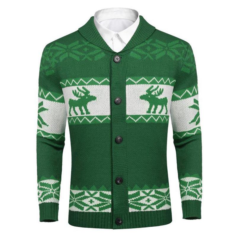 Men's Christmas Elk Lapel Single Breasted Knitted Cardigan 43843415Z