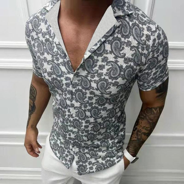 Men's Slim Fit Sexy Cashew Lapel Short Sleeve Shirt 43217916TO
