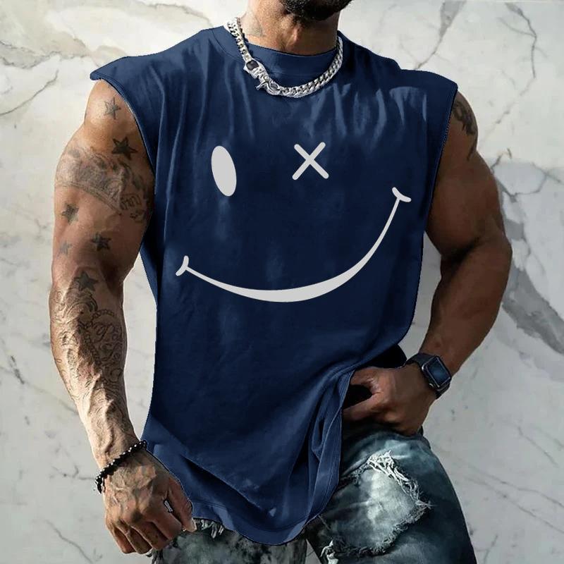 Camiseta deportiva holgada con cuello redondo y estampado de emoticonos para hombre 04348213Y